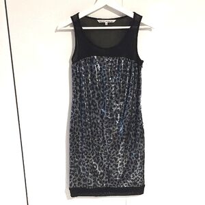 Elegant Black and Silver Sequin Leopard Print Dress